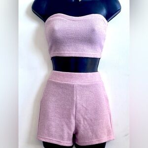 Rose Pink Knitwear Crop Top and Shorts Set